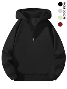 Autumn and winter high-end sense of hat sweater, American minimalist style loose hat sweater, men's and women's same style, high street casual versatile half zipper design more fashionable