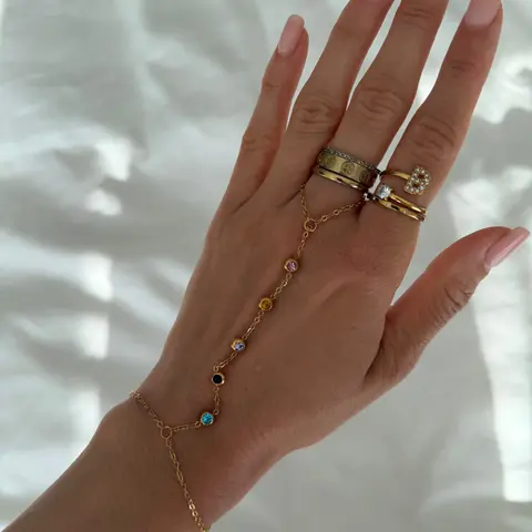 EVRY JEWELS Gold or Silver Plated Women's Hypoallergenic Prism Multicolor Hand Chain
