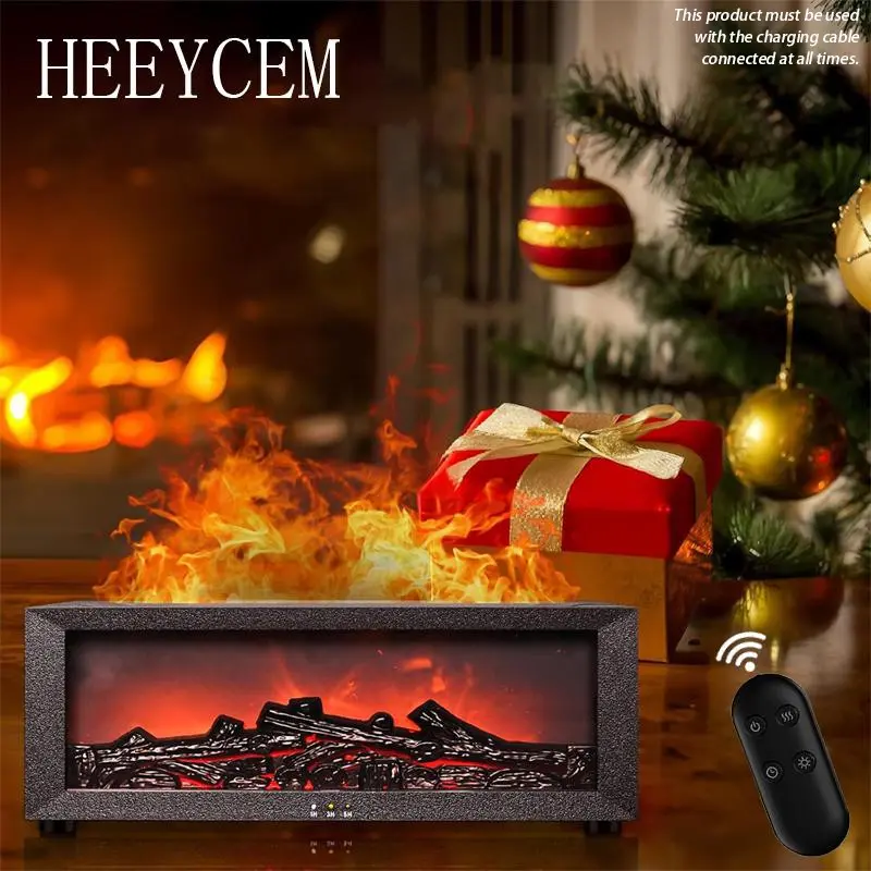 Essential Oil Fireplace Diffuser, Fireplace Humidifier with Remote Control, Ultrasonic Humidifier Bonfire Flame Diffuser with 7 Color Lights, 1/3/5 Timer, Auto-Off, Suitable for Home Room Office, Winter Holiday Gift - Christmas Halloween