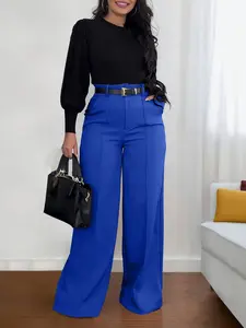 Women's Fitted Straight Leg Pants, Spring & Fall Casual Style, Moderate Fabric Thickness, Perfect for Office Wear