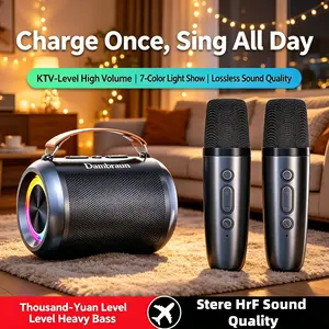 Portable Karaoke Speaker with 2 Wireless Mics & RGB Lights, 360° Surround Sound Bluetooth Speaker with 10H Playtime, Multi-Mode (Bluetooth/USB/TF) for Home Party, Outdoor Travel & Gaming - The Ultimate TikTok Viral Karaoke Machine