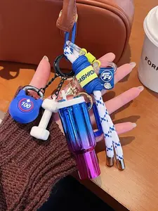 Trendy Dopamine Fitness Tumbler Keychain Set, Cute Mini Water Bottle Charm with Kettlebell & Dumbbell Accessories, Braided Rope Lanyard Bag Charm for Backpacks & Keys, Aesthetic Gift for Teens & Gym Lovers
