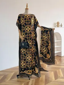 Women's Elegant Random Floral Print Long Sleeve Kimono & Scarf Set, Boho Style Shawl & Scarf Set for Beach Vacation, Fashion Accessories for Women