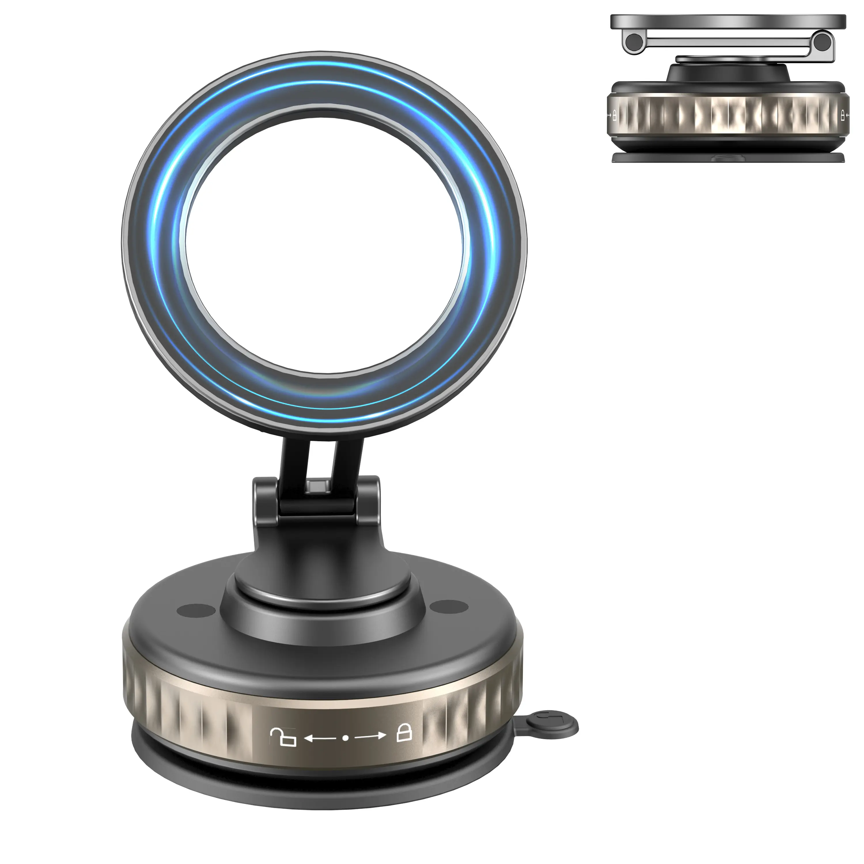 Cell Phone Car Mount - Magnetic Car-Mounted Holder with Strong Vacuum Suction Cup, Foldable Hands-Free Dashboard & Windshield Option, Universal for All Smartphones & Vehicles, Gym & Bathroom Mirror Use, Magnetic Mount