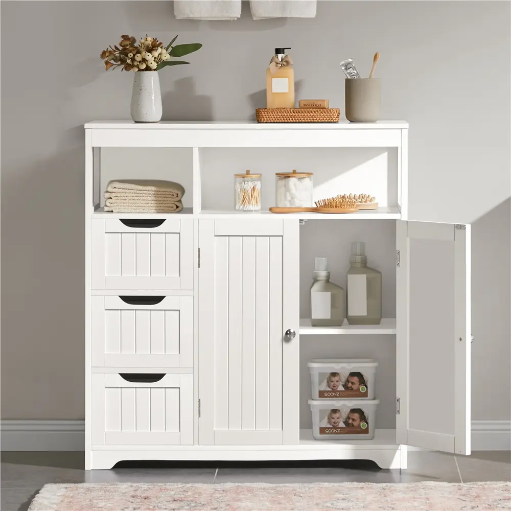 Yaheetech 34″ Tall Freestanding Bathroom Cabinet, Storage Organizer with 3 Drawers, 2 Doors, Adjustable Shelf, Space-Saving Floor Cabinet for Bathroom Living Room Kitchen, Sturdy, Bathroom Organization