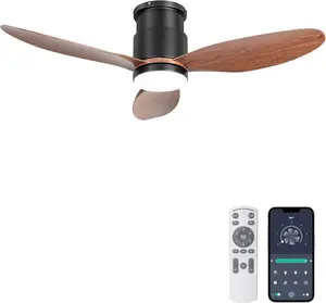 42'' Low Profile Ceiling Fan with Lights, Remote/App Control, Dimmable, Quiet Indoor/Outdoor Ceiling Fan for Covered Patio, Bedroom, Kitchen, Walnut Color