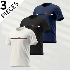 Men’s Summer Casual Short-Sleeve T-Shirt Pack of 3 — casual top for outdoor sports, cycling, everyday wear, and commuting; minimalist and versatile