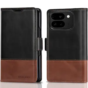 KEZiHOME Case for Google Pixel 10 Pro Fold, Genuine Leather Wallet Case with Card Slot[RFID Blocking] Kickstand Magnetic Filio Protective Phone case for Pixel 10 Pro Fold