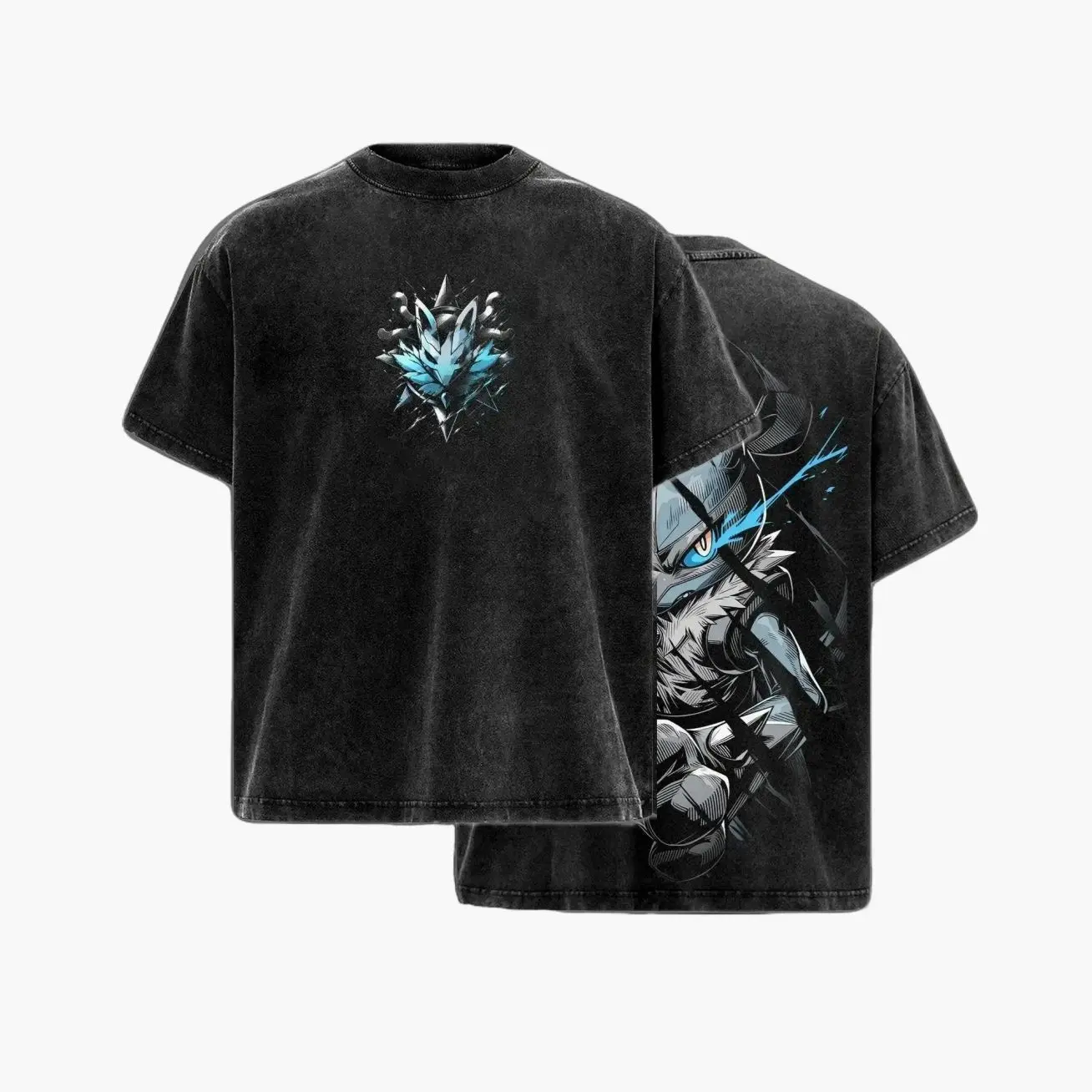 Men's Oversized Anime Graphic T-Shirt 100% Cotton Vintage Washed Edgy Streetwear Gym Tee. Charizard Greninja Lucario Gyarados Monster Collection. Boxy Fit Heavyweight Short Sleeve Y2K Top For Gamers Otaku Casual Wear Dark Aesthetic T-Shirts Men 45T