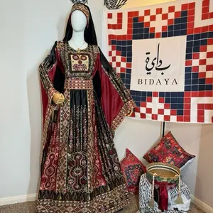 Queen burgundy black thobe alsa’a embroidered  heavy full satin