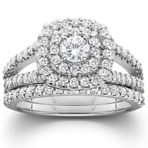 1 1/10ct Diamond Cushion Halo Engagement Wedding Ring Set Platinum
