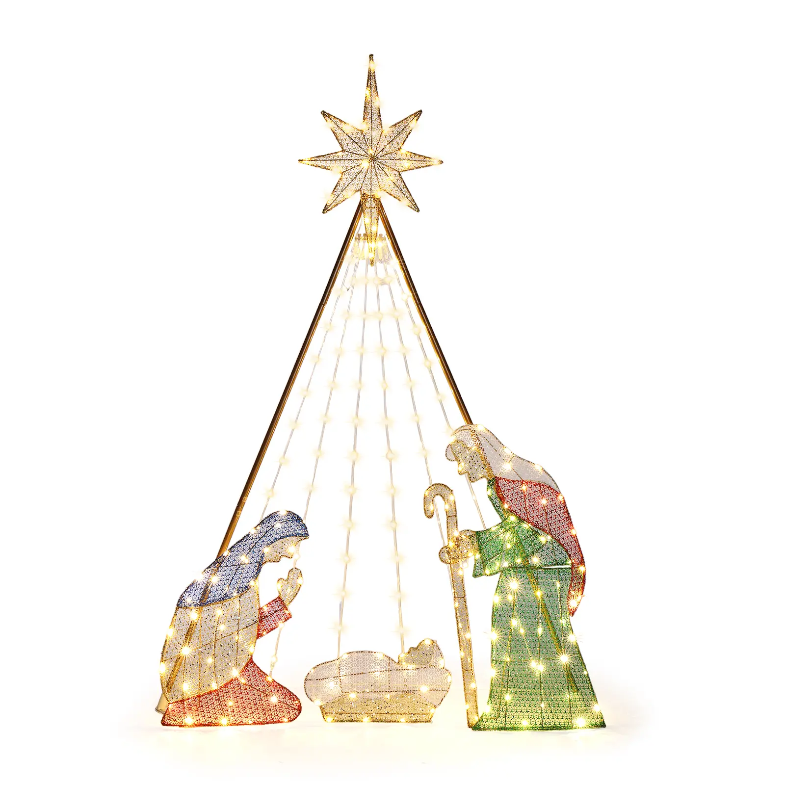 Christmas Birth of Jesus Garden Decoration, 220 Leather Thread, 10% Flashing Light, Powdered Green Onion Cloth