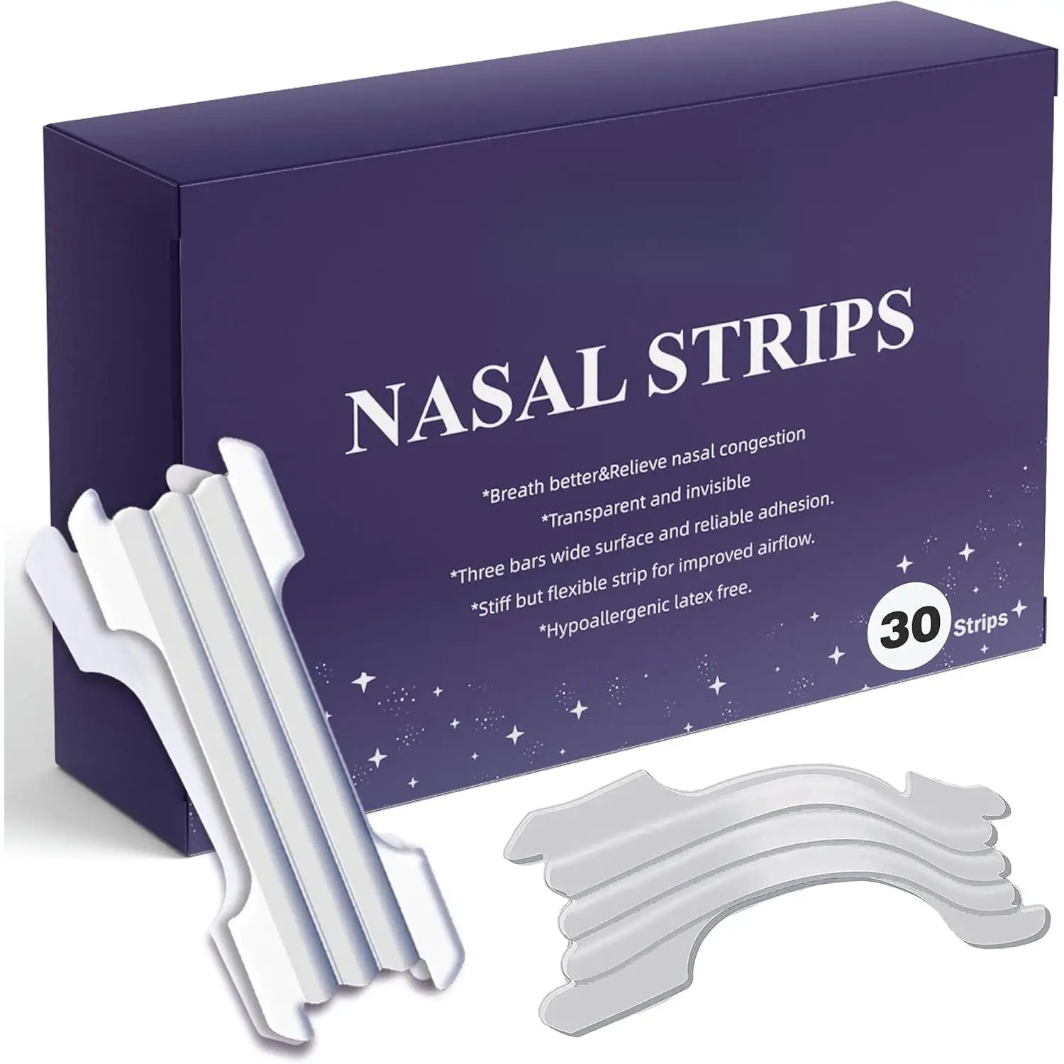 Anti Snoring Nose Tape Nasal Strips for Better Breathing and Sleep Increases Oxygen Intake 30 Count Comfort Skincare sport protective