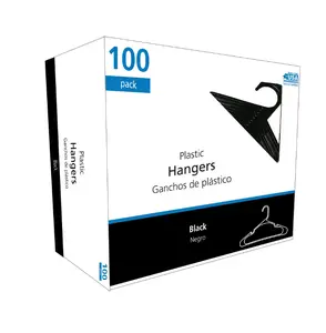 100 Count Plastic Notched Hangers for Any Clothing Type, Rich Black - Hanging, Organiser Pack
