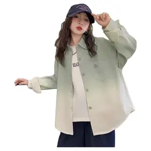 Girl Gradient Shirt - Stylish Long Sleeve Button Up with Pocket Design for Casual Wear