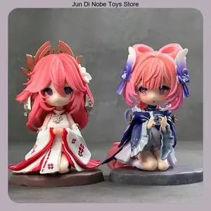 Yae Miko Kokomi PVC Chibi Cute Version Sitting Pose Anime Figure Collectible Statue 13.5cm, Desktop Decoration