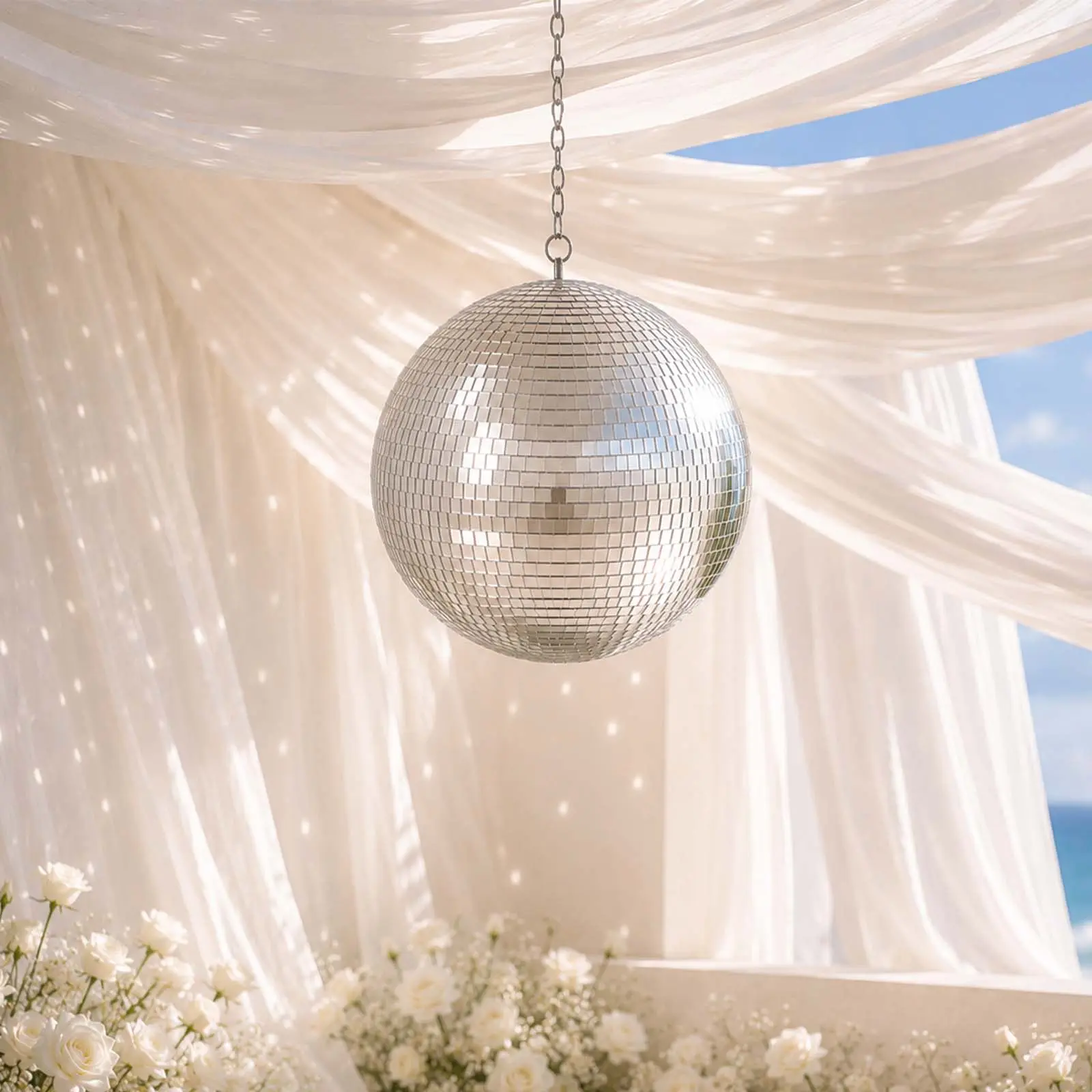 2 Pack 12" Large Silver Foam Disco Mirror Ball With Hanging Swivel Ring, Holiday Party Decor
