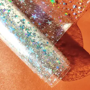 Star Pattern Transparent PVC Vinyl Fabric 30x120 Cm Roll, Artificial Leather for Shoes, Bags, Decorations, Crafts, PU Synthetic Material