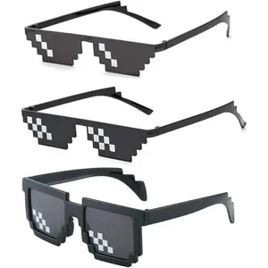 3 Pack Thug Life 8-Bit Pixel Mosaic Sunglasses, Unisex MLG Meme Shades for Adults, Teens & Kids, Retro Novelty Eyewear, Ideal for Halloween, Cosplay, Birthday Parties & Trendy Photo Booth Props