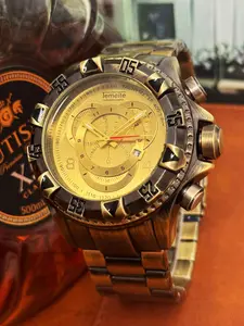 Textured Antique Bronze Men's Oversized Watch, Classic Punk Style, Rotating Bezel Calendar Display Creative Men's Wristwatch, Gift Box Packaging