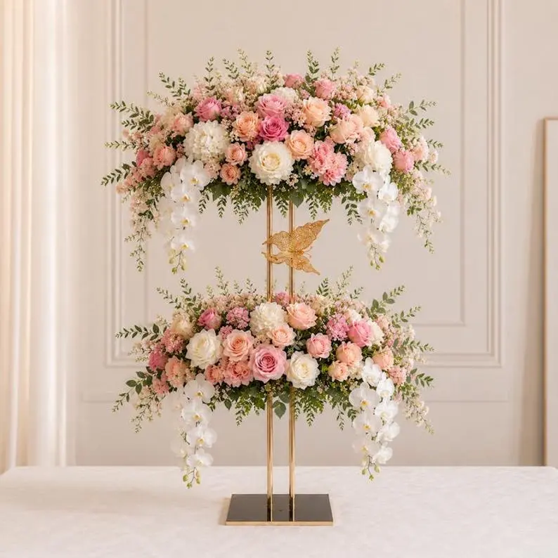 2 Pack Gold Wedding Flower Arch Centerpieces | 48" Tall Event Decor Stands