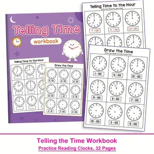 Time Table Practice Book, Learn Reading Analog and Digital Clocks, Colorful Clock Faces, Kindergarten Grade 1 Math Activity, Math Learning Workbook