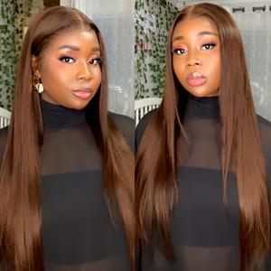 Megalook 13x6 Glueless Lace Frontal Wig Pre-Everything Ear To Ear Natural Hairline #4 Chestnut Brown HD Lace Skin Melted Silky Straight Human Hair Wigs With Drawstring #Summervibes