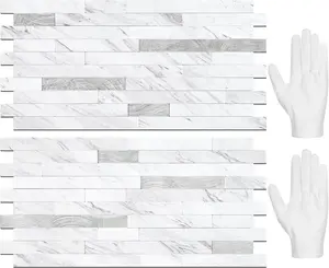 20 Sheets Peel and Stick Backsplash Tile, Stick on Backsplash for Kitchen and Bathroom, White Marble Look PVC Mixed Metal  Self Adhesive Wall Tiles