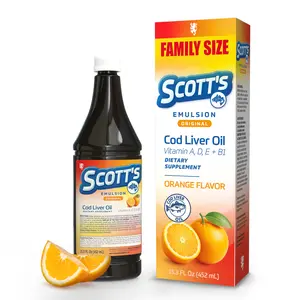 Scott's Emulsion Cod Liver Oil Liquid for Kids & Adults – Multivitamin Orange Flavor Omega 3 & Vitamins A+D Support  immune health