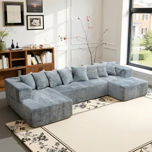 132'' U-Shape Modular Sectional Couch – Boneless Compressed Corduroy Sectional, Modern Convertible Sleeper Sofa for Living Room, Space-Efficient Corduroy Sectional (3 Packages Shipping)
