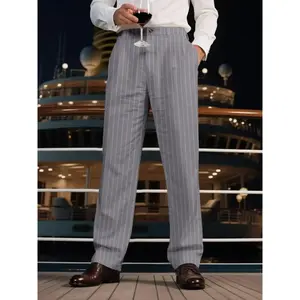 Men's striped printed linen pants, loose and comfortable breathable straight leg pants for summer, men's underwear for daily wearRAIMENTRY