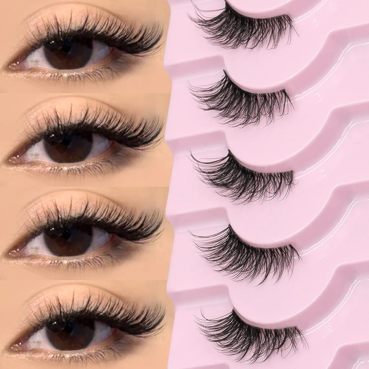 GROINNEYA 5D Half-Eye Lashes, 9 Pairs Manga Lashes, Clear Band False Eyelashes, Fluffy Strips Volume Faux Mink False Eyelashes, Natural Look Full Strip Lashes, Portable Reusable Eyelash Falsies, Fake Lashes, High Quality Eyelashes, Cosmetic, Makeup