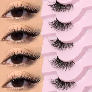 GROINNEYA 5D Half-Eye Lashes, 9 Pairs Manga Lashes, Clear Band False Eyelashes, Fluffy Strips Volume Faux Mink False Eyelashes, Natural Look Full Strip Lashes, Portable Reusable Eyelash Falsies