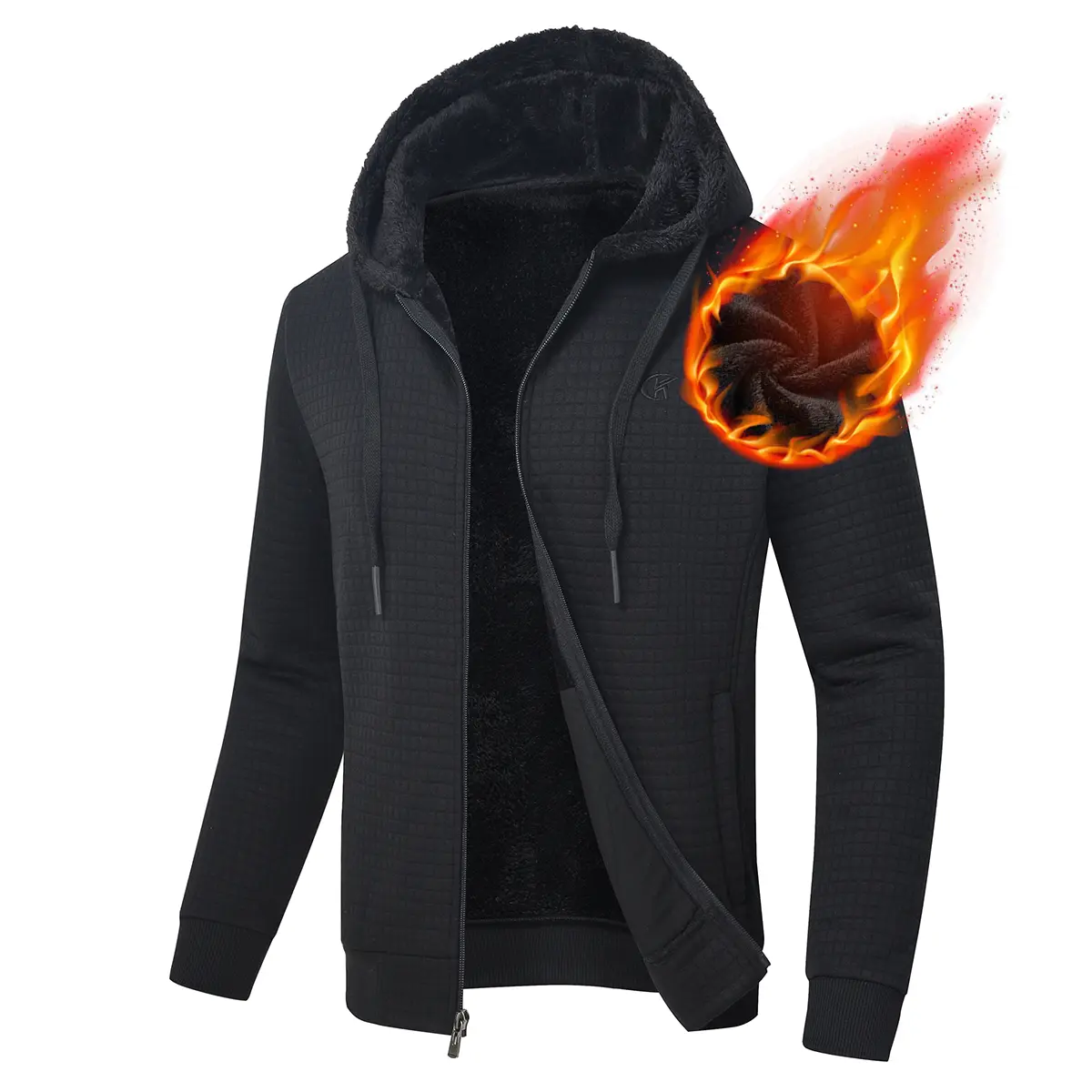 【Plus Size】Plus Size Men's High-Quality Zip-Up Fleece Hoodie - Heavyweight Sherpa-Lined Menswear Jacket, Longsleeves Casual Black Outerwear for Winter Warmth, Ideal for Casual Streetwear Looks, Hoodie Clothing Tops
