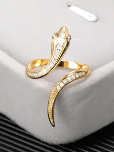 Fashion Punk Rhinestone Decorated Snake Design Cuff Statement Ring, Unique Design Fashion Jewelry For Both Men & Women, Jewelry For Daily Decoration