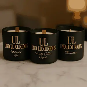 Uno Luxurious The Signature Trio Collection - 3 x 4oz Hand-Poured Soy Wax Candles with Midnight Love, Serenity Golden Crystal, & Classic Fairytale Scents - Decor Fragrance Matte
