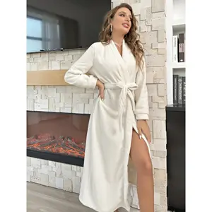 Thickened Long Plush Loungewear for Women｜Double-Sided Fleece Robe with COZY Soft Plush Feel｜Warm Flannel Pajamas Suitable for Fall & Winter｜Ultra Soft, Cozy & Versatile for Indoor and Outdoor Wear Lightweight V-neck Women's Kimono