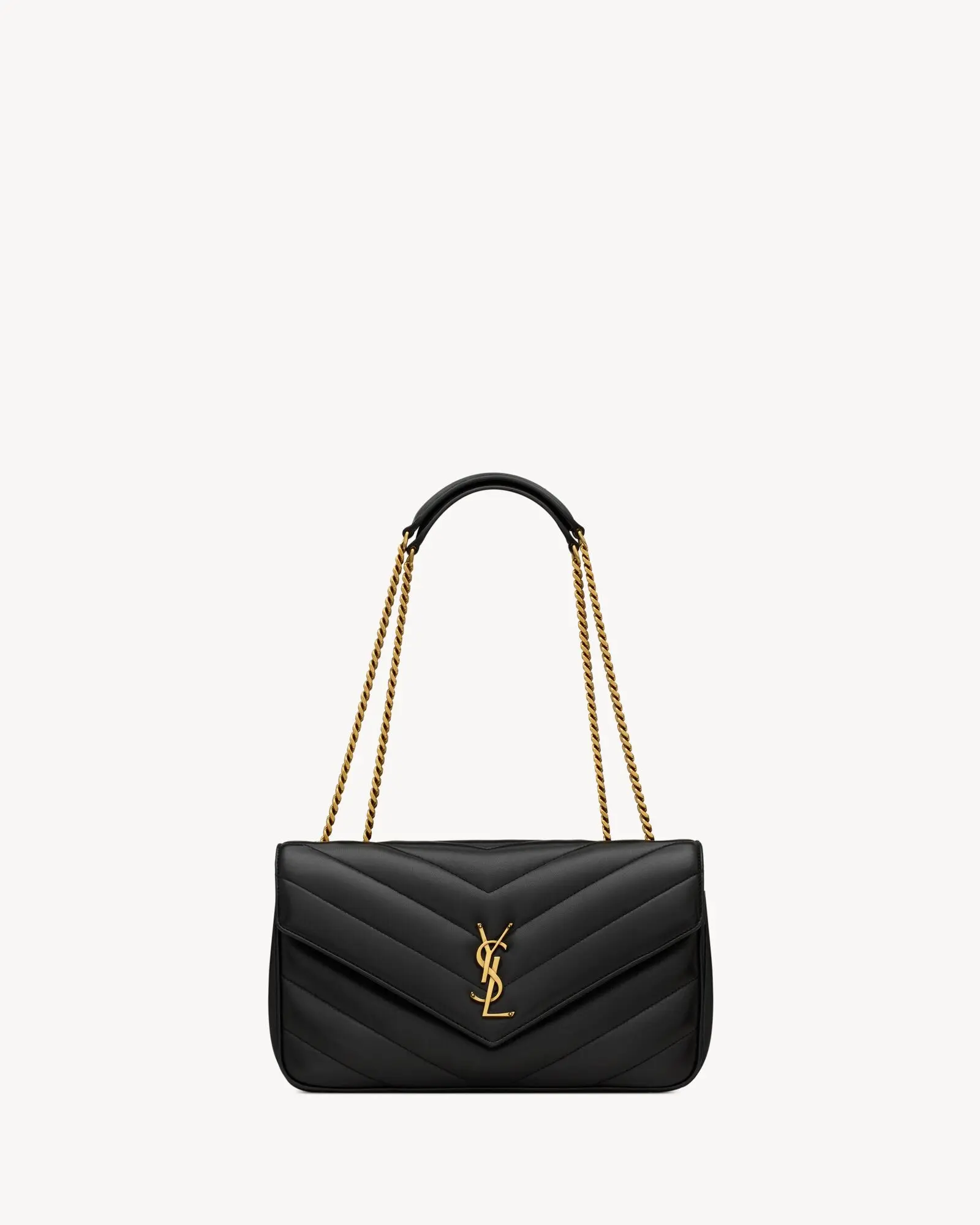 Pre-owned Yves Saint Laurent Black V Quilted Leather YSL Monogram Chain Shoulder Bag 0804 RAYE 22956116