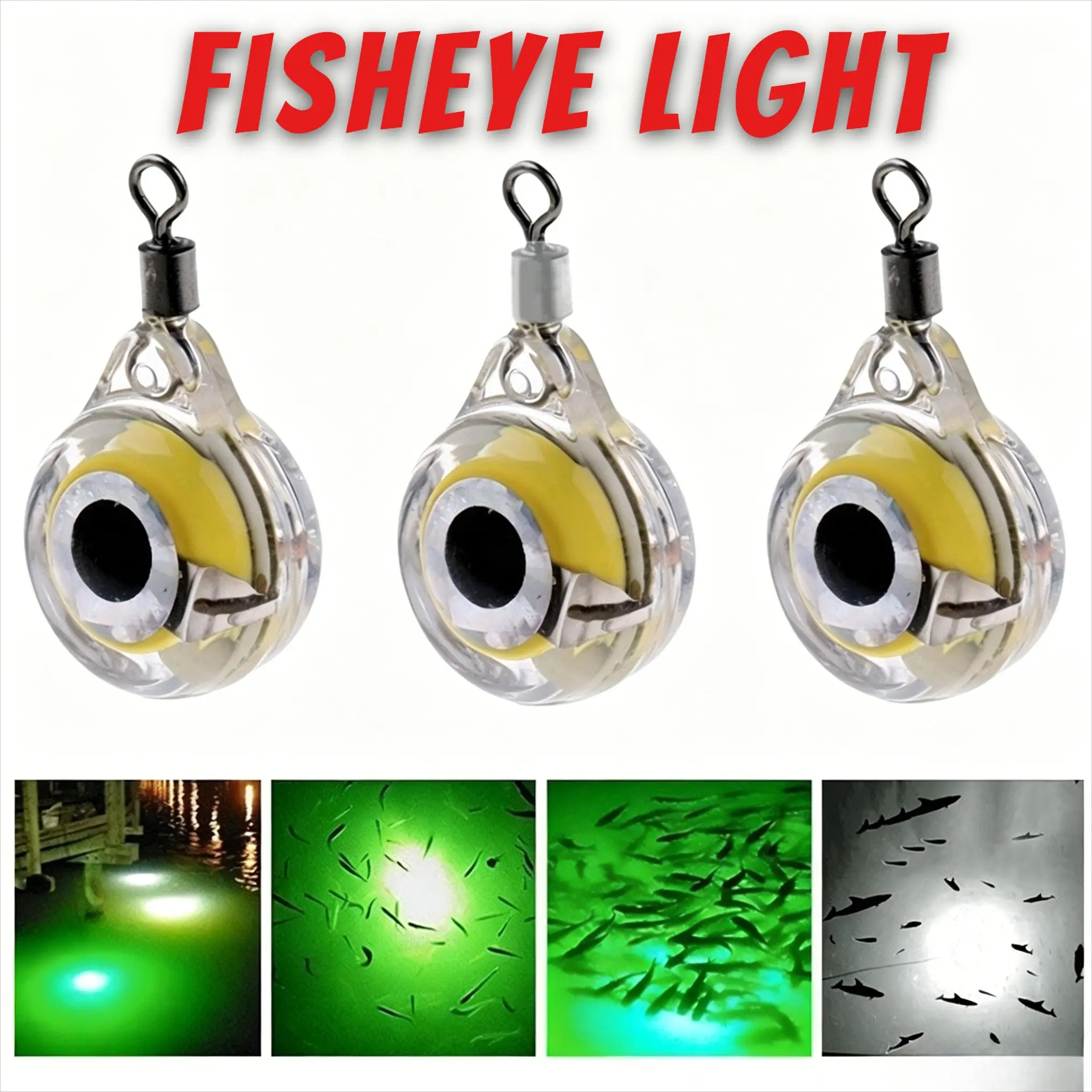 Fish Eye LED Attractor Light, Waterproof Underwater Flashing Lure Lamp with Swivel, Night Fishing Bait Light for Lure Fishing