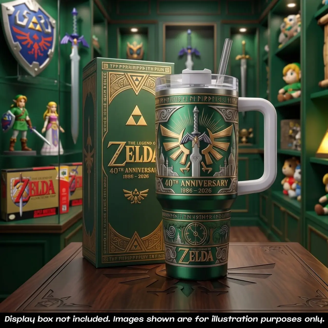 The Legend of Zelda 40 oz Tumbler with Handle Straw, TLOZ 40th Anniversary 1886-2026 Master Sword Triforce Travel Mug, Hyrule Hero Link Zelda Stainless Steel Insulated Water Coffee Cup, Zelda Gamer Fan Drinkware, Gaming Gifts