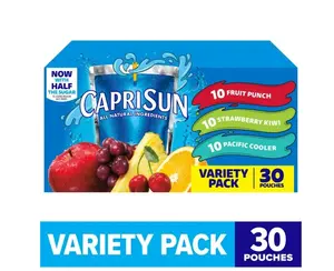 Capri Sun Variety Pack with Fruit Punch Strawberry Kiwi & Pacific Cooler Juice Box Pouches 30 Ct Box 6 fl oz Pouches Now with Half the Sugar Natural Sweeteners Monk Fruit Ready-to-Drink Juice Blends