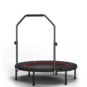 40 Inch Foldable Fitness Trampoline with Adjustable N-Shape Handle Thick Coated Metal Frame 6-Legs Support Bungee Cords Silent Bounce Exercise Rebounder for Indoor Home Workout FoldableFitnessTrampoline IndoorExerciseRebounder SilentBungeeTrampoline