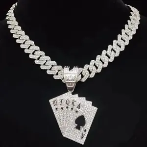 Hip Hop Men's & Women's Poker Pendant Necklace - Cuban Design with Dragon Beard Clasp, Personalized Party Jewelry for Night Out or Special Occasions