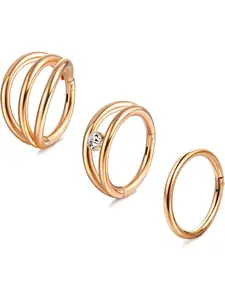 3PCS 16G Septum Clicker Nose Rings Hoop 316L Surgical Steel Cartilage Earring Double Open Stack Conch Daith Piercing Sleeper Earring Rook Lobe Helix Tragus Earring Nose Piercing Jewelry Rhinestone Nose Ring Fashion Body Jewelry