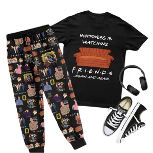 Friends TV Show Lounge Set with Iconic Design - Comfortable Pajamas Set in Polyester and Cotton Blend for All Seasons - Fabric