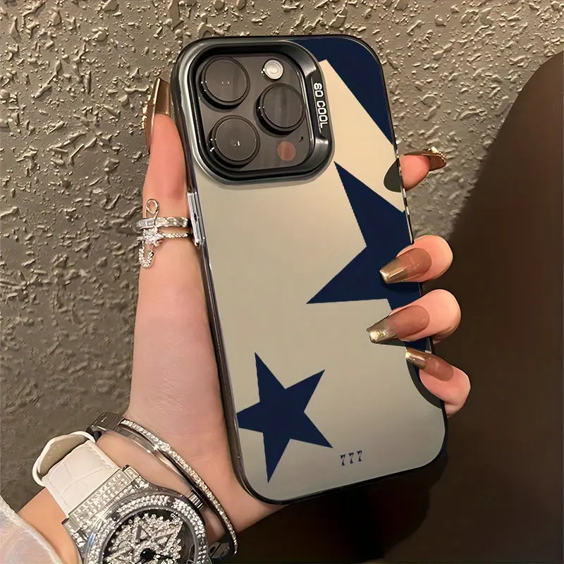 Navy Blue Star 777 Phone Case for iPhone 11 12 13 14 15 16 17 Series, Pro, Pro Max, Plus & Air, Minimalist Shockproof Slim Protective Cover