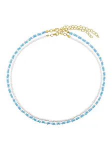 Boho Blue Beaded Necklace, Layered Seed Bead Pendant, Summer Beach Boho Jewelry for Women, Stylish Accessory for Casual Wear