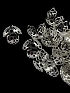 BC2- (20PCS) 15mm Aluminum SILVER Flower Pattern Bead Caps for DIY