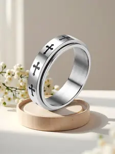 Fashion Stress Relief Titanium Steel Cross Ring, Rotating Design, Unisex Jewelry, Perfect for Anxiety Relief, Daily Wear