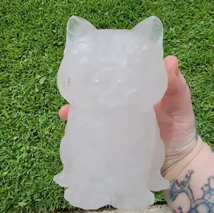 Clear Quartz Crystal Cat, XXL Size Decorative Crystal Figurine